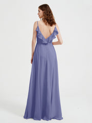 Spaghetti Strap Chiffon Bridesmaid Dress with Slit Periwinkle