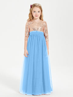 Sparkling Sequined Junior Bridesmaids Gown Blue