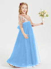 Sparkling Sequined Junior Bridesmaids Gown Blue