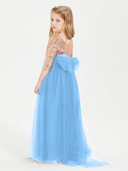 Sparkling Sequined Junior Bridesmaids Gown Blue