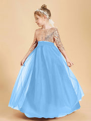Sparkling Sequined Junior Bridesmaids Gown Blue