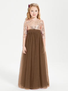 Sparkling Sequined Junior Bridesmaids Gown Brown