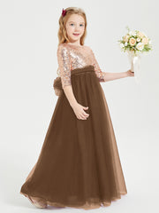 Sparkling Sequined Junior Bridesmaids Gown Brown