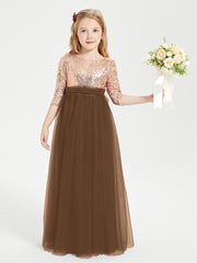 Sparkling Sequined Junior Bridesmaids Gown Brown