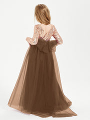 Sparkling Sequined Junior Bridesmaids Gown Brown