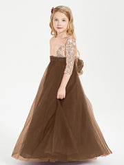 Sparkling Sequined Junior Bridesmaids Gown Brown