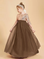 Sparkling Sequined Junior Bridesmaids Gown Brown