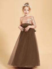 Sparkling Sequined Junior Bridesmaids Gown Brown