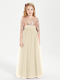 Sparkling Sequined Junior Bridesmaids Gown Champagne