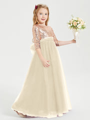 Sparkling Sequined Junior Bridesmaids Gown Champagne
