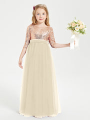 Sparkling Sequined Junior Bridesmaids Gown Champagne
