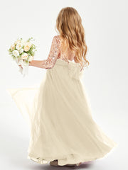 Sparkling Sequined Junior Bridesmaids Gown Champagne