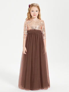 Sparkling Sequined Junior Bridesmaids Gown Chocolate