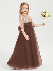 Sparkling Sequined Junior Bridesmaids Gown Chocolate