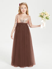 Sparkling Sequined Junior Bridesmaids Gown Chocolate