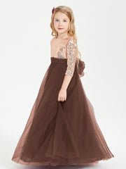 Sparkling Sequined Junior Bridesmaids Gown Chocolate