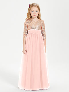 Sparkling Sequined Junior Bridesmaids Gown Coral