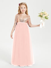 Sparkling Sequined Junior Bridesmaids Gown Coral
