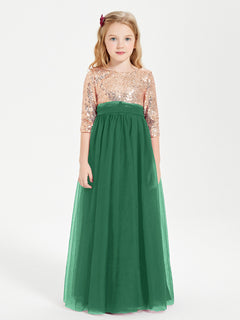 Sparkling Sequined Junior Bridesmaids Gown Dark Green