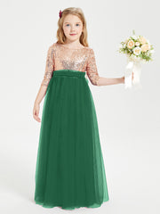 Sparkling Sequined Junior Bridesmaids Gown Dark Green
