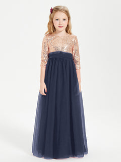 Sparkling Sequined Junior Bridesmaids Gown Dark Navy