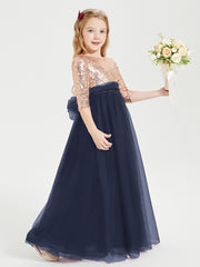 Sparkling Sequined Junior Bridesmaids Gown Dark Navy