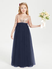Sparkling Sequined Junior Bridesmaids Gown Dark Navy
