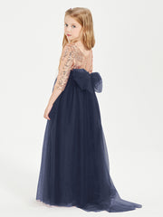 Sparkling Sequined Junior Bridesmaids Gown Dark Navy
