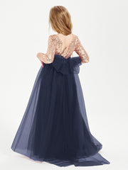 Sparkling Sequined Junior Bridesmaids Gown Dark Navy