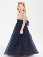 Sparkling Sequined Junior Bridesmaids Gown Dark Navy
