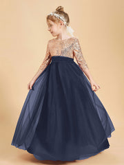 Sparkling Sequined Junior Bridesmaids Gown Dark Navy
