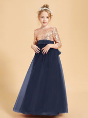Sparkling Sequined Junior Bridesmaids Gown Dark Navy