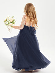 Sparkling Sequined Junior Bridesmaids Gown Dark Navy