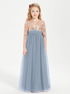 Sparkling Sequined Junior Bridesmaids Gown Dusty Blue