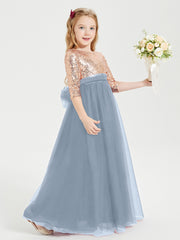 Sparkling Sequined Junior Bridesmaids Gown Dusty Blue