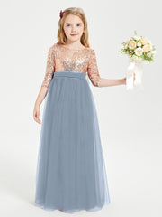 Sparkling Sequined Junior Bridesmaids Gown Dusty Blue