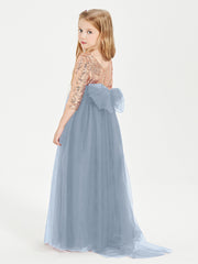 Sparkling Sequined Junior Bridesmaids Gown Dusty Blue