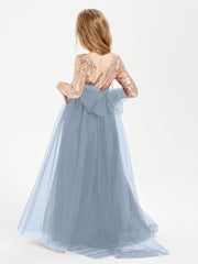Sparkling Sequined Junior Bridesmaids Gown Dusty Blue