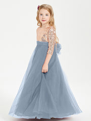 Sparkling Sequined Junior Bridesmaids Gown Dusty Blue