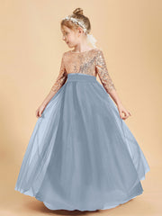 Sparkling Sequined Junior Bridesmaids Gown Dusty Blue