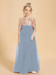 Sparkling Sequined Junior Bridesmaids Gown Dusty Blue