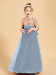 Sparkling Sequined Junior Bridesmaids Gown Dusty Blue