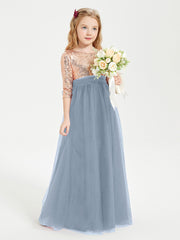 Sparkling Sequined Junior Bridesmaids Gown Dusty Blue