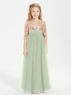 Sparkling Sequined Junior Bridesmaids Gown Dusty Sage