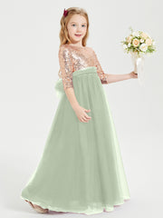 Sparkling Sequined Junior Bridesmaids Gown Dusty Sage