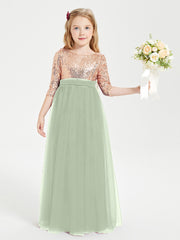 Sparkling Sequined Junior Bridesmaids Gown Dusty Sage