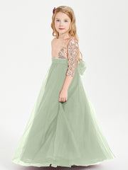 Sparkling Sequined Junior Bridesmaids Gown Dusty Sage