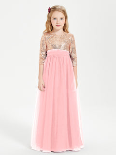 Sparkling Sequined Junior Bridesmaids Gown Flamingo