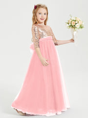 Sparkling Sequined Junior Bridesmaids Gown Flamingo
