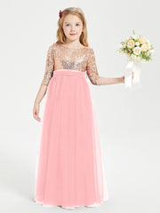 Sparkling Sequined Junior Bridesmaids Gown Flamingo